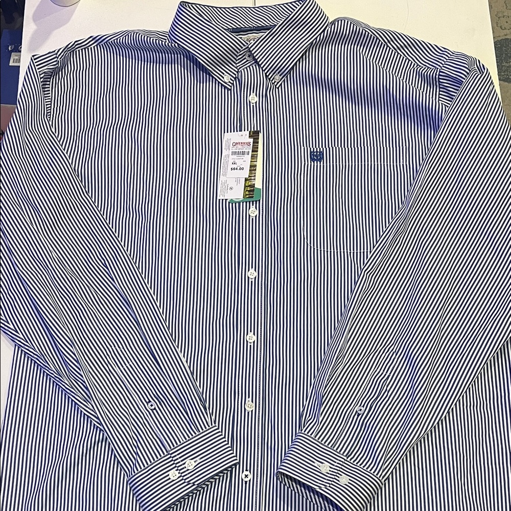Cinch Men's Striped Print Tencel Long Sleeve Button-Down Western Shirt big tall - Picture 3 of 10
